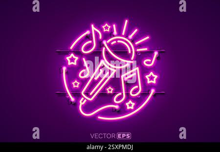 Musik Neonschild, Live-Musik in einer Bar, Karaoke auf der Bühne. Vektor Stock Vektor
