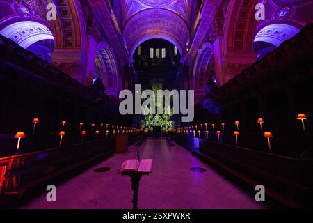 Der Quire in der St. Paul's Cathedral wurde für die Lichtinstallation beleuchtet. Stockfoto