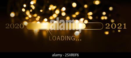 Happy Loading New Year Gold Bokeh Hintergrund. Silvester. Stockfoto