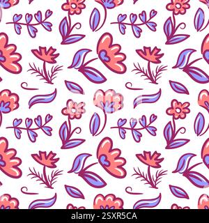 Dieses lebhafte und skurrile Blumenmuster eignet sich ideal für Textilien, Tapeten und Wohnaccessoires Stock Vektor