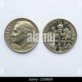 Stillleben der Vorder- und Rückseite einer amerikanischen 1-Cent-Münze aus dem Jahr 1986 Stockfoto