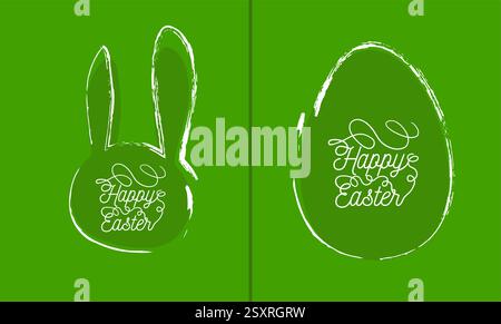 Osterhase und Ei. Happy Easter Card. Handgezeichnet. Nicht AI, Vektorillustration Stock Vektor