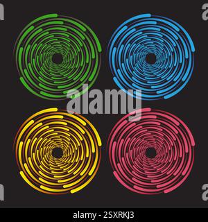 Vektorkreis Buntes Symbol isoliert auf schwarzem Hintergrund. Stock Vektor
