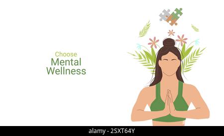 Geistige Gesundheit Bewusstsein Monat Design Layout Banner. Emotionale Stabilität. Psychologisches und emotionales Wohlbefinden. Vektorabbildung. Stock Vektor