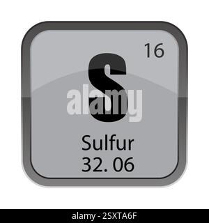 Schwefel 16 Fliesen. S chemisches Symbol. 32,06 numerische Daten. Form des Vektorelements. Stock Vektor