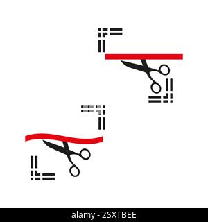 Schere Schneideband. Symbol für die große Eröffnung. Rot-schwarz-Konzept. Vektorabbildung. Stock Vektor