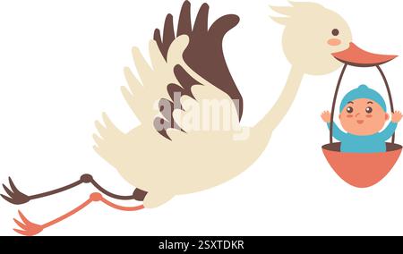 Baby-Lieferung Stork Fliegende Neugeborene Ankunft Stock Vektor