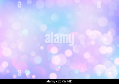 Süßer traumhafter Hintergrund mit zartem rosa und lila Farbverlauf. Bokeh-Effekte funkeln wie Magie mit schillerndem Glitzer und pastellfarbenen Regenbogenfarben. Fee Stock Vektor