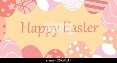 Bunte Illustration des Ostereis mit fettgedrucktem Text, der alles Gute zu Ostern sagt Stock Vektor