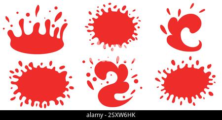 Kollektion von Red Ink Splash Shapes mit künstlerischen und abstrakten Designs Stock Vektor