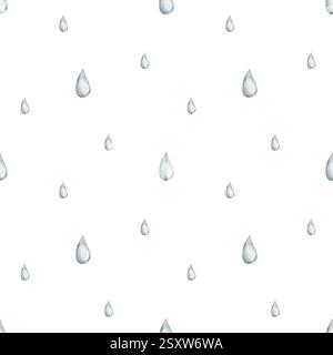 Regentropfen fallen, blaues fliegendes Aquarellmuster. Nahtloser dynamischer Druck. Handgezeichnete geometrische Illustration auf weißem Hintergrund für Textildesign Stockfoto