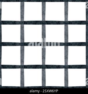 Aquarellmuster in nautischem Blau mit Karomuster. Pinselstriche bilden ein Raster. Handgezeichnete Illustration auf weißem Hintergrund. Abstrakter, nahtloser Druck für Stockfoto