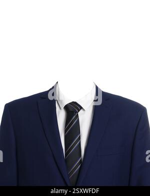Passfoto, Personalausweis oder anderes Dokumentfoto. Formelles Outfit ohne Gesicht zum Ersatz isoliert auf weiß Stockfoto