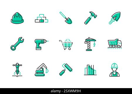 Konstruktion und Reparatur – Satz von Symbolen im Liniendesign Stock Vektor