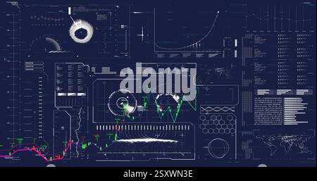 Bild der Globe und Datenverarbeitung über Diagrammen Stockfoto
