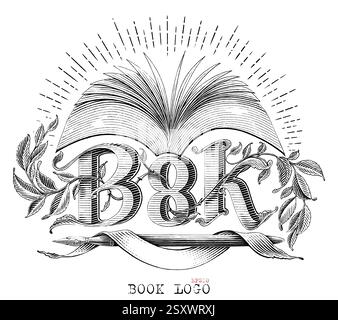 Bücherladen Logodesign handgezeichnet Vintage Gravur Stil schwarz-weiß Clip Art isoliert auf weißem Hintergrund Stock Vektor