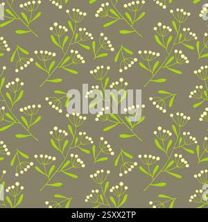 Graswiese mit nahtlosem Muster und Schafgarbenzweigen. Achillea millefolium stilisierte Blüten. Vektorabbildung Stock Vektor