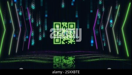 Abbildung der digitalen Datenverarbeitung mit qr-Code und Binärcodierung Stockfoto