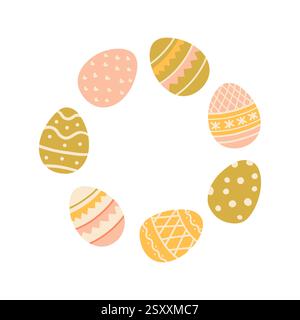 Gemalter Rahmen für Ostereier, Rand mit Kopierraum. Flaches Vektordesign. Saisonale Osterkarte, Banner, Poster, Element, Hintergrund Stock Vektor