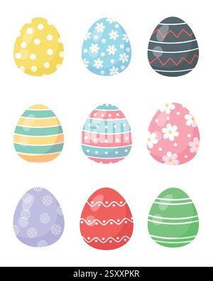 Set farbiger ostereier. Vektorabbildung in abgewickelter Form. Stock Vektor