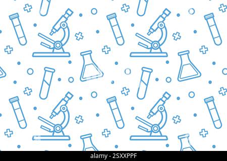 Muster medizinischer Instrumente. Labor. Diagnose. Vektorabbildung in abgewickelter Form. Stock Vektor