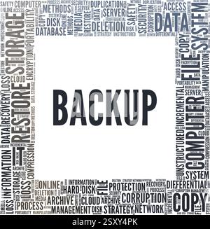 Backup-Vektor-Illustration Wortwolke isoliert auf weißem Hintergrund. Stock Vektor