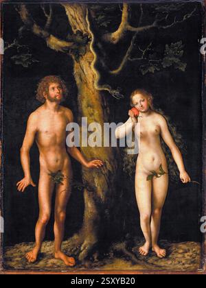 Adam und Eva, Gemälde in Staupe und Öl auf Tafeltafel von Lucas Cranach dem Älteren, um 1510 Stockfoto