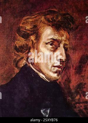 Frédéric Chopin. Porträtgemälde des polnischen Komponisten und Virtuosen Frédéric Francois Chopin (1810-1849) in Öl auf Leinwand von Eugene Delacroix, 1838 Stockfoto