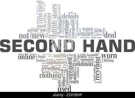 Wortwolke aus Second Hand-Vektor-Illustration isoliert auf weißem Hintergrund. Stock Vektor