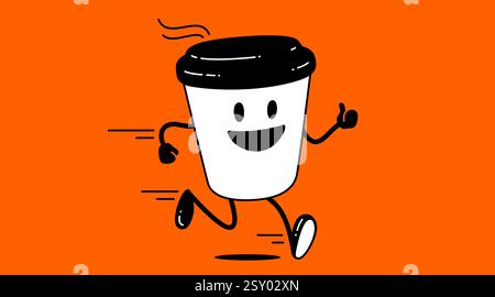 Kaffeetasse, lustiges Charaktermaskottchen Stock Vektor
