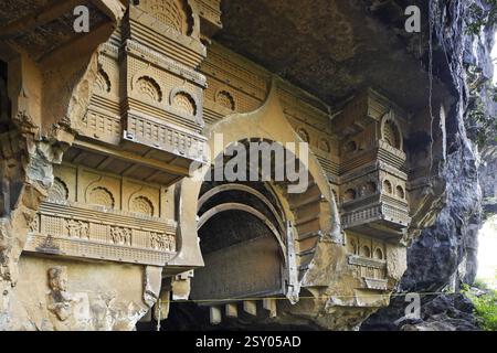 Kondana buddhistische Höhlen, Karjat, Raigad, Maharashtra, Indien, Asien Stockfoto