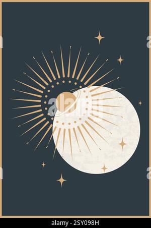 Magische Raumvektorillustrationen esoterische Symbolkarte. Geheimnisvolle und Hexerei-Silhouettenelemente für Modeschablonen oder Wandbilder Pos. Stock Vektor