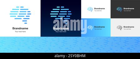 Linearer Hirnlogotyp. Minimalistisches Umrisssymbol für Intelligenz, Kreativität und Innovation. Ideal für Marken aus den Bereichen Technik, KI, Bildung, Medizin oder digitale Medien. Modernes, abstraktes und futuristisches Design. Stock Vektor