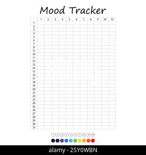 Stimmungs-Tracker in Pixel. Kalender monatlich, jährlich, wöchentlich, tagtäglich. Kalender für persönliche und geschäftliche Probleme. Gefühlsplaner, Gewohnheitstracker Stock Vektor