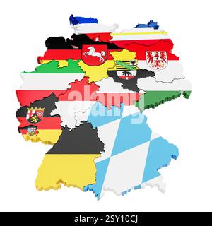 Deutschland und alle seine staaten sind nach den jeweiligen Fahnen gefärbt. Isoliert auf reinweißem Hintergrund für bessere Trennung. Stockfoto