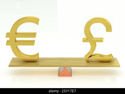 Balancieren, Euro-Währung und Vereinigtes Königreich, Pfund, Indien, Asien Stockfoto