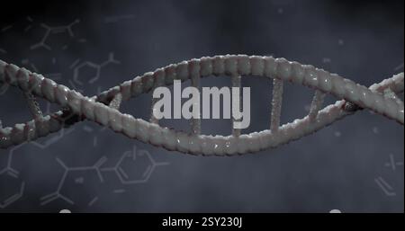 Bild des dna-Strangs über chemischer Formel Stockfoto