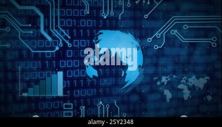 Bild der Kugel und Diagramme über Datenverarbeitung Stockfoto