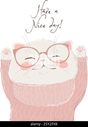 Lächelnde Glückskatze, die ihre Pfoten hochwinkt Stock Vektor