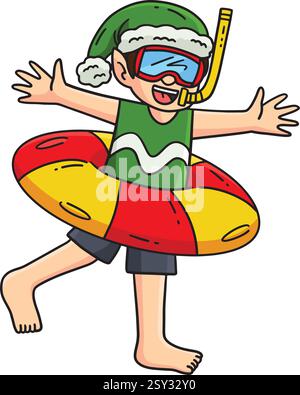 Weihnachten im Juli Elf mit Schnorchel Cartoon Clipart Stock Vektor