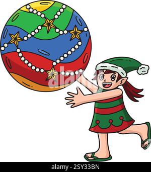 Weihnachten im Juli Elf Beach Ball Cartoon Clipart Stock Vektor