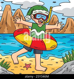 Weihnachten im Juli Elf mit Schnorchelfarbigem Cartoon Stock Vektor