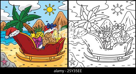 Weihnachten im Juli Schlitten mit Früchten Illustration Stock Vektor