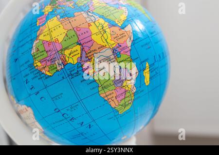 Nahaufnahme des afrikanischen Kontinents auf einem Globus Stockfoto