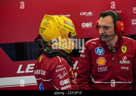 26.02.2025, Bahrain. , . International Circuit, Sakhir, Formel-1-Testfahrten Bahrain 2025, im Bild Lewis Hamilton (GBR), Scuderia Ferrari HP (Foto: Alessio de Marco/SIPA USA) Credit: SIPA USA/Alamy Live News Stockfoto