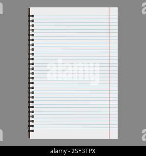 Spiral Notizbuchseite. Liniertes Papierblatt. Leere Regelvorlage. Abbildung Schreibblock. Stock Vektor