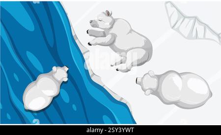 Drei Eisbären schlafen auf eisigem Gelände Stock Vektor