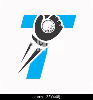 Anfängliches Golf-Logo auf Buchstabe T Konzept mit Hand und Golf Ball Symbol Vektor und Vorlage Stock Vektor