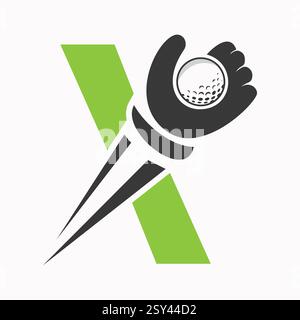 Anfängliches Golf-Logo auf Buchstabe X Konzept mit Hand und Golf Ball Symbol Vektor und Vorlage Stock Vektor