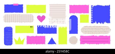 Set gezackter Rechteckformen. Zerrissener Rahmen oder Textfeld mit gezackten Kanten. Strukturiertes Grunge-Element-Paket für Collage, Banner, Aufkleber. Vektor Stock Vektor